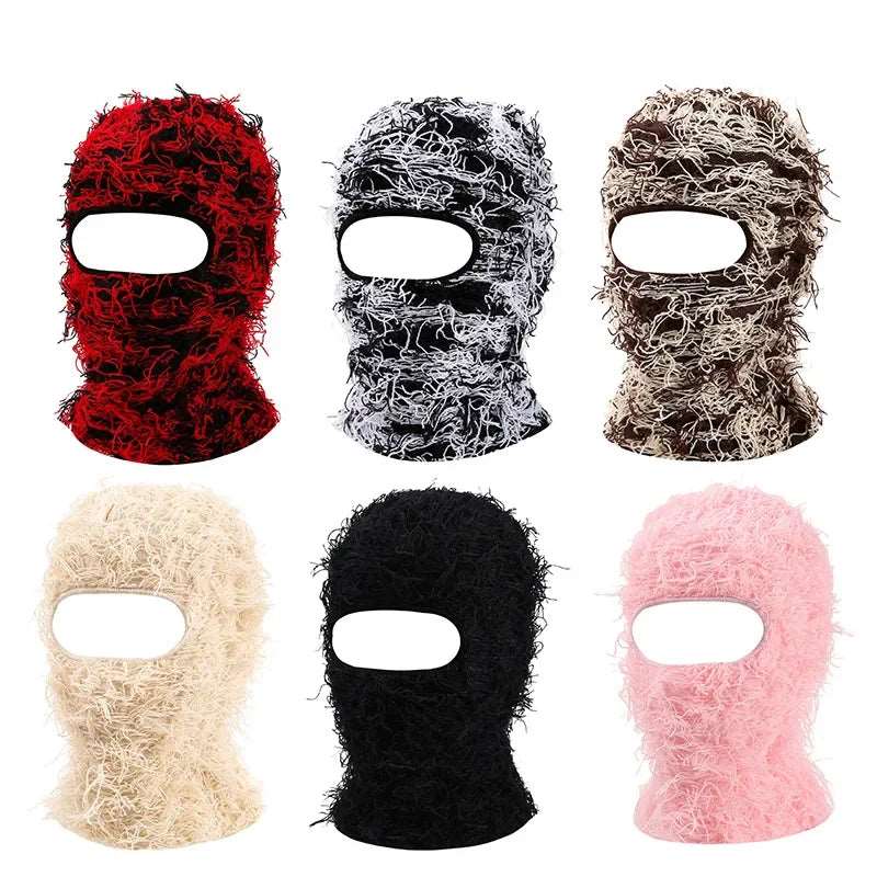 Balaclava Distressed Knitted Caps Full Face Ski Mask  Camouflage Fuzzy Ski Balaclava Beanies Hat